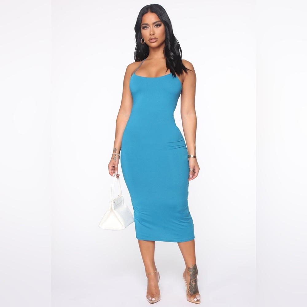 Fashion nova Teal Strappy Bodycon Lace-Up Midi Dress L | night out summer club